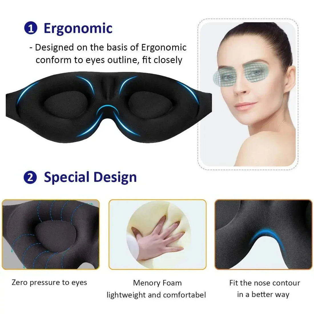 3D Concave Design Eye Mask – Light Blocking Sleep Aid