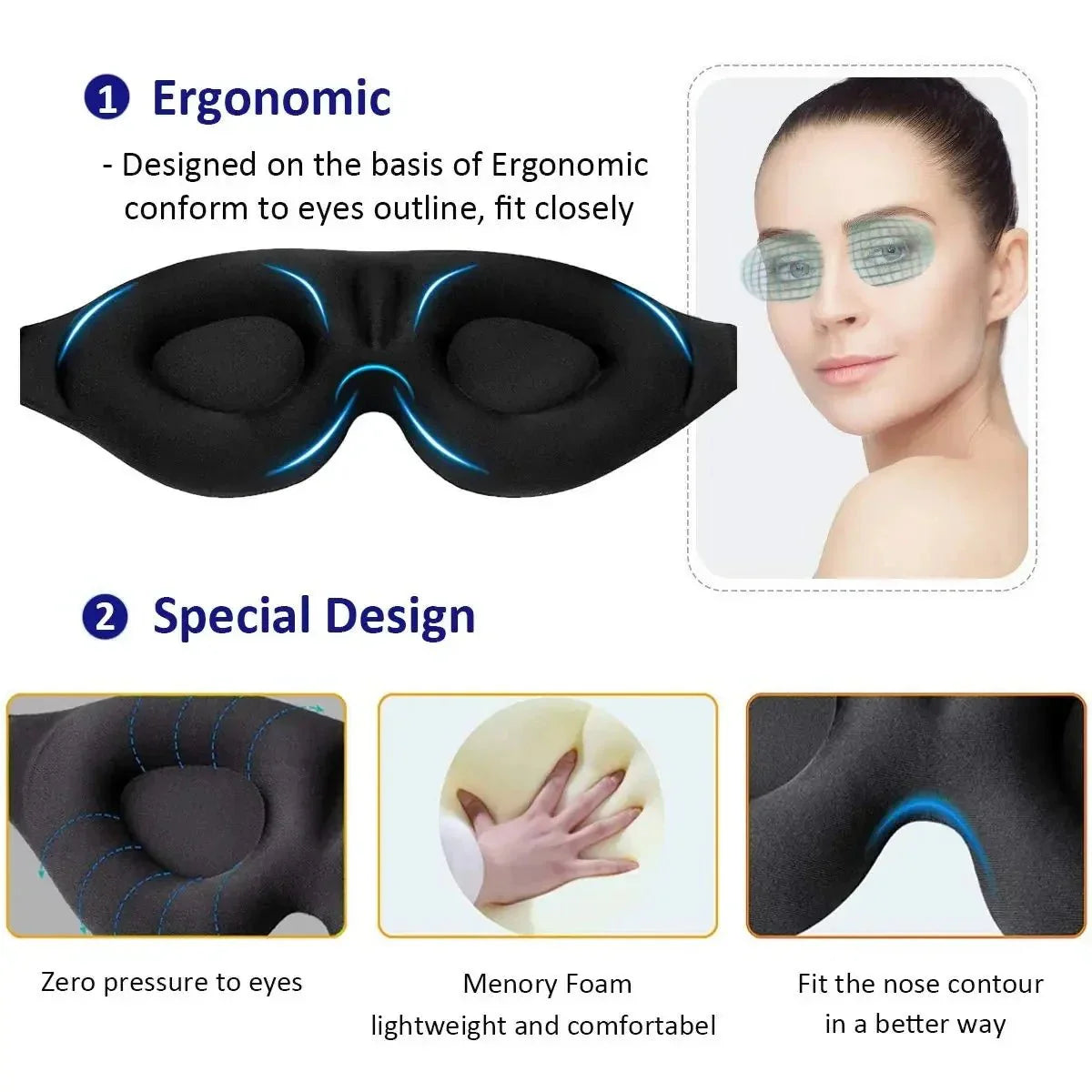 3D Concave Design Eye Mask – Light Blocking Sleep Aid