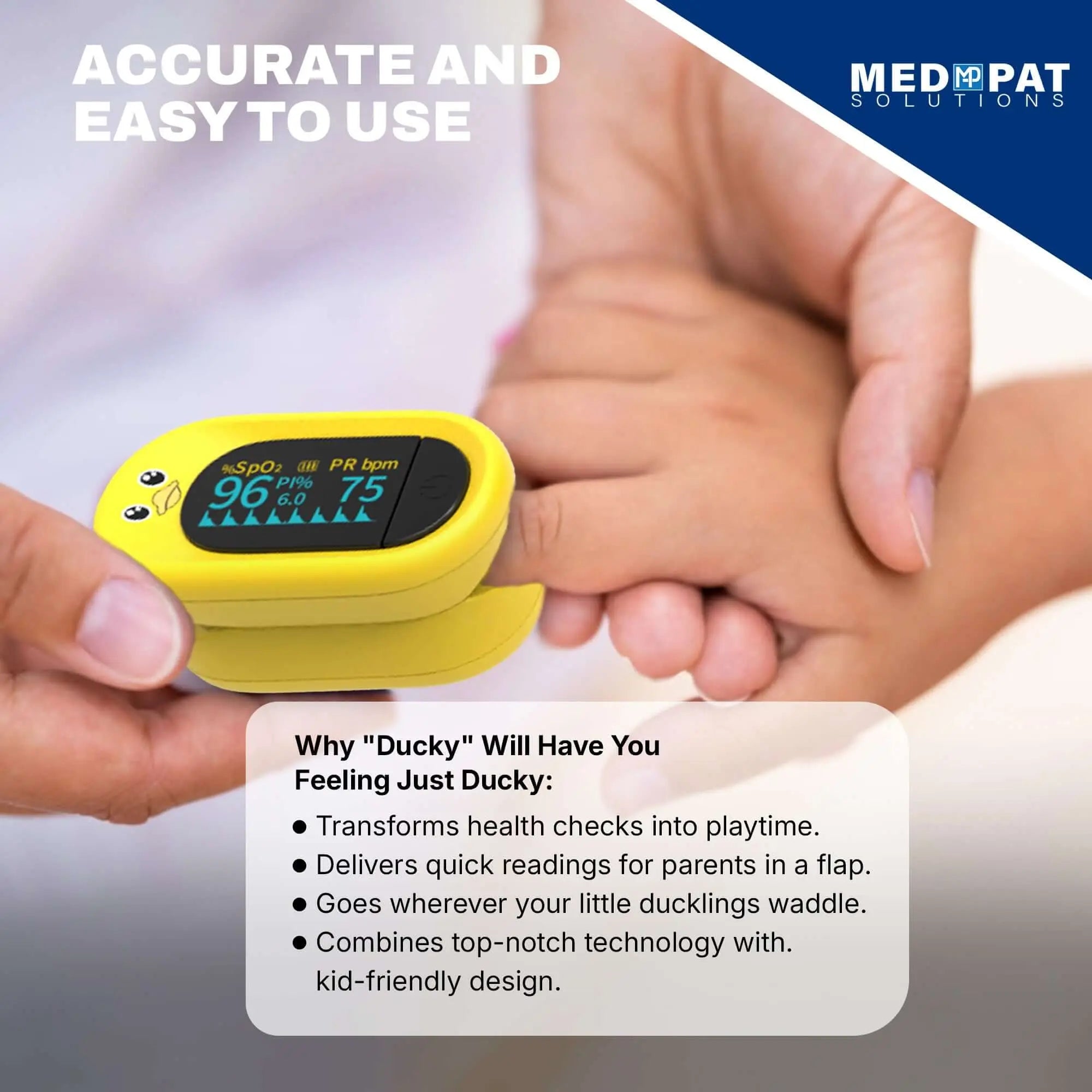 Med Pat Ducky Kids Pulse Oximeter SpO2 Heart Rate Monitor