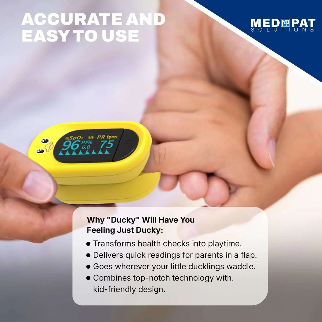 Med Pat Ducky Kids Pulse Oximeter SpO2 Heart Rate Monitor