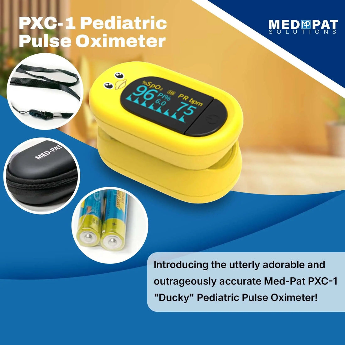 Med Pat Ducky Kids Pulse Oximeter SpO2 Heart Rate Monitor