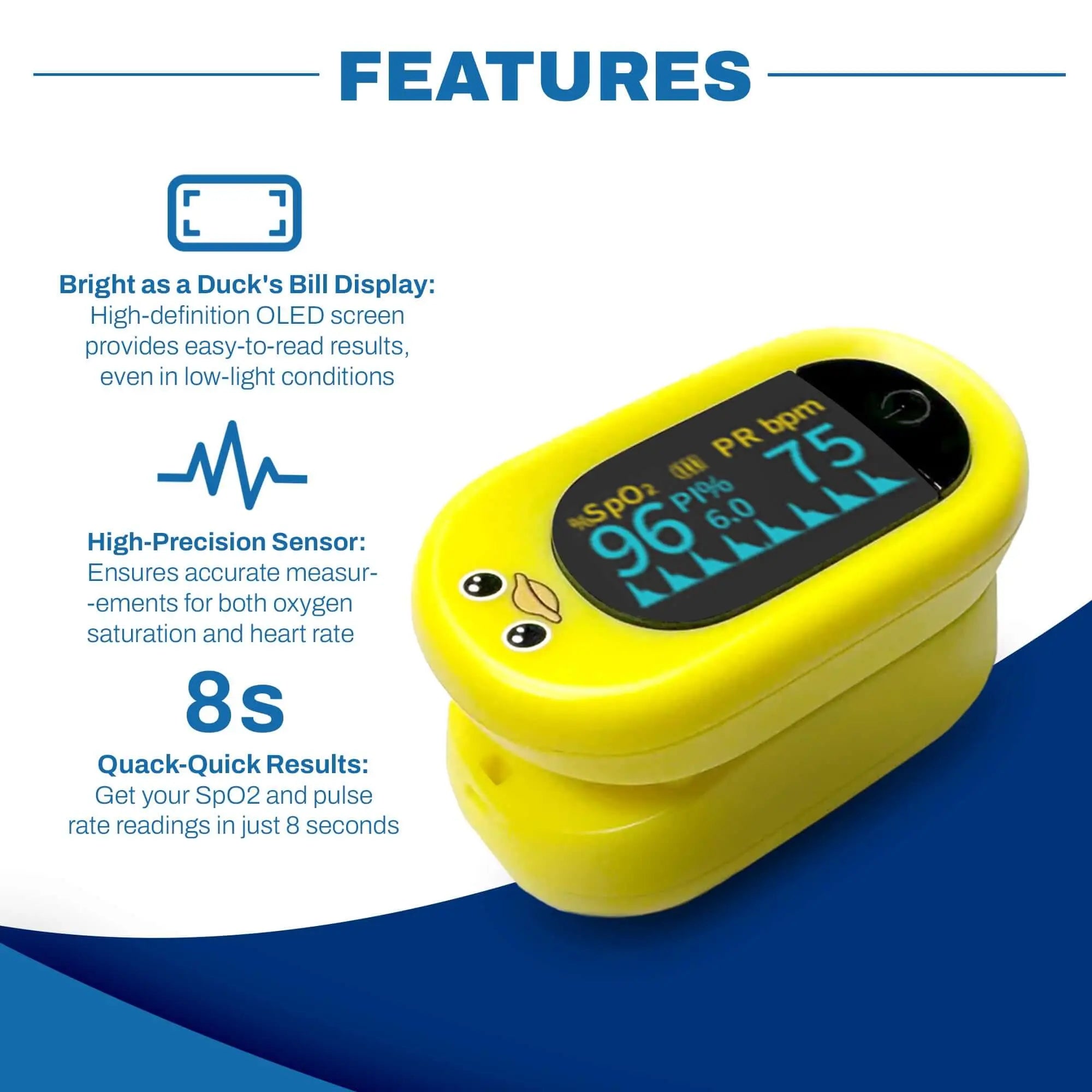 Med Pat Ducky Kids Pulse Oximeter SpO2 Heart Rate Monitor
